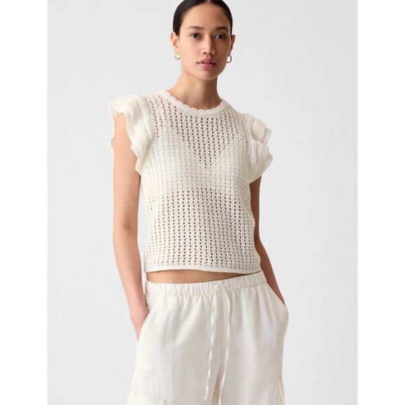 GAP Sweaters - Gap Women's Crochet Flutter Sleeve Short Sleeve Sweater White Size XXS